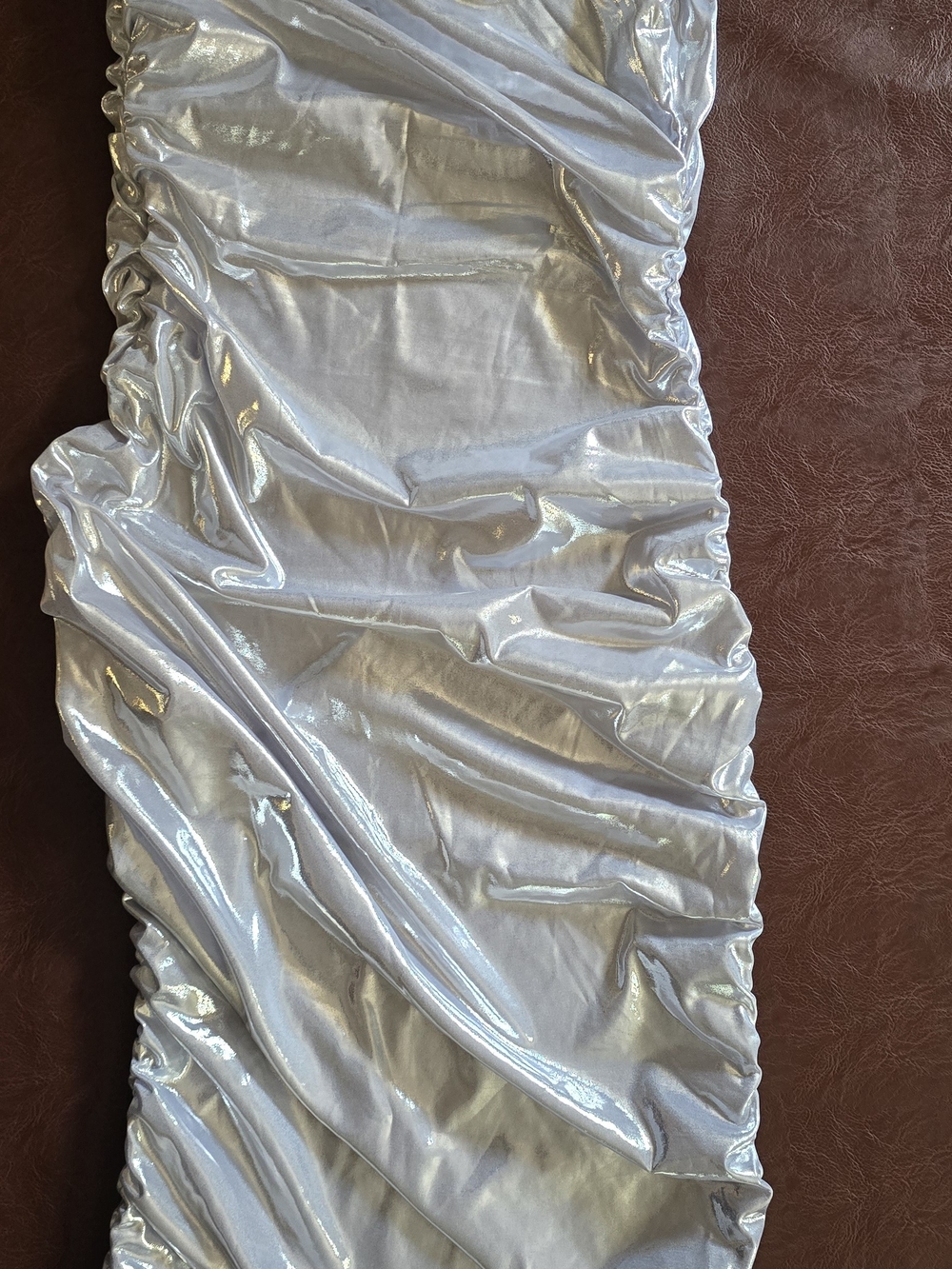 One-Shoulder Metallic Silver Ruched Dress - Picture 3 of 8